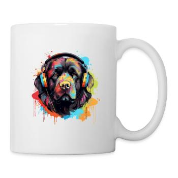Chien Terre-Neuve avec des écouteurs éclaboussures de peinture - Mug blanc - blanc - Droite