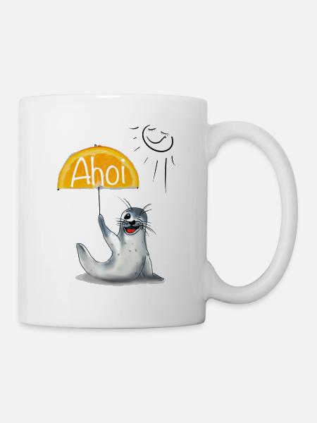 Seehund mit fruchtigem Sonnenschirm - Tasse - Weiß