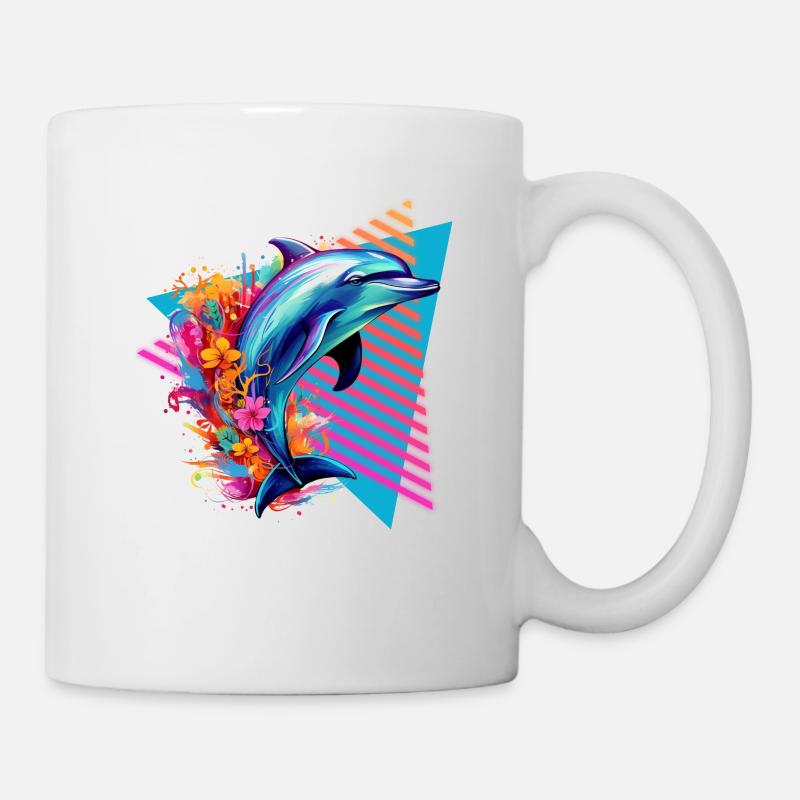 Bunter Delfin mit Blumen - Tasse - Weiß
