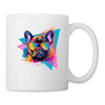 Bunte Französische Bulldogge Sonnenbrille 80er - Tasse - Weiß - Rechts