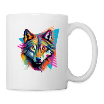 Bunter Wolf Farbspritzer Farbkleckse - Tasse - Weiß - Rechts