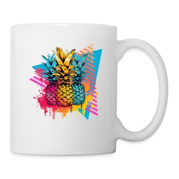 Ananas Palmen Farbkleckse Farbspritzer - Tasse - Weiß - Rechts