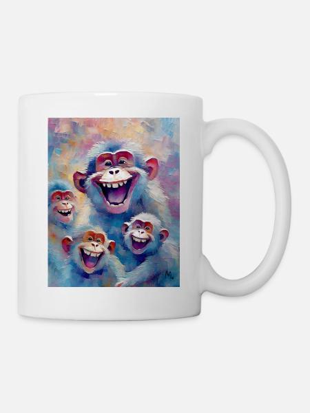 Lachende Affen - Tasse - Weiß