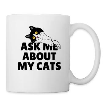 Ask Me About My Cats - Tuxedo Cat Tilted Head - Mug - white - Right