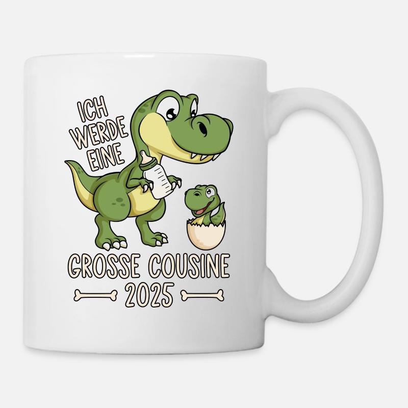 Dino Baby Ei Große Cousine 2025 Dinosaurier - Tasse - Weiß