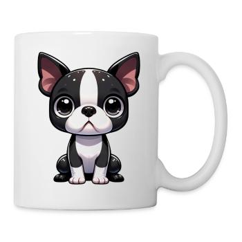 Digitale Illustration des süßen Boston Terrier Hundes - Tasse - Weiß - Rechts