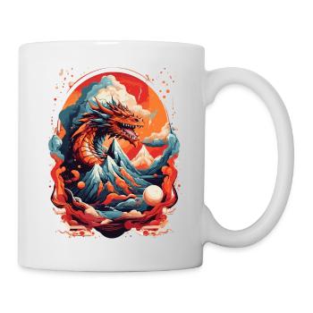 DRAGON BETWEEN MOUNTAINS & LAVA & FIRE, RETRO - Mug - white - Right