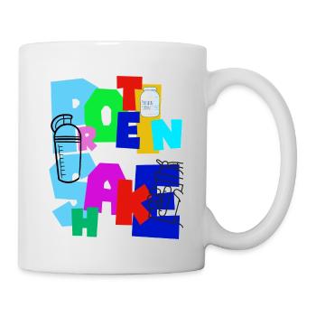Protein-Shake. Protein-Ergänzung. Getränk. - Tasse - Weiß - Rechts