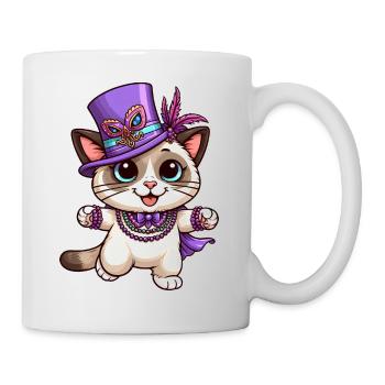 Chat Siamois Mardi Gras Bande Dessinée Mignon - Mug blanc - blanc - Droite