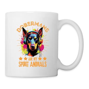 Colorful Doberman with headphones - Mug - white - Right