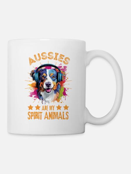 Berger australien coloré avec des écouteurs - Mug blanc - blanc