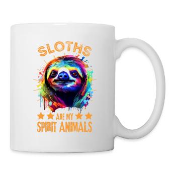 Buntes Faultier Farbkleckse Farbspritzer - Tasse - Weiß - Rechts