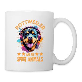 Bunter Rottweiler mit Kopfhörer - Tasse - Weiß - Rechts