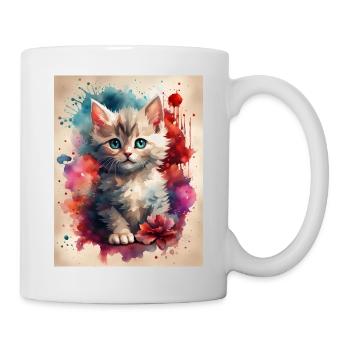 Süßes Kätzchen in Aquarell Splash Art - Tasse - Weiß - Rechts