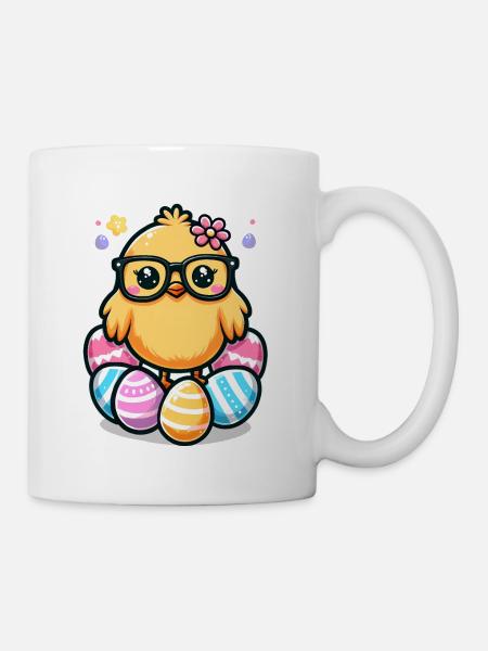 Nerd Easter Cute easter chickling with glasses - Mug - white