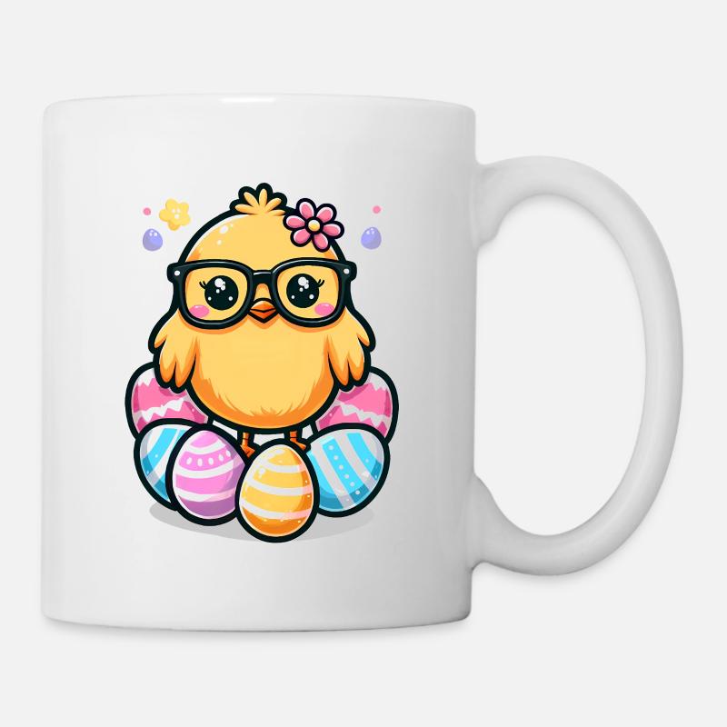 Nerd Pâques Mignon poussin de Pâques avec des lunettes - Mug blanc - blanc
