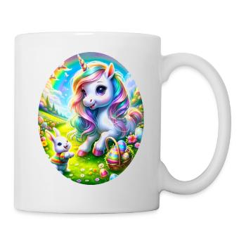 Osterhase und magisches Einhorn feiern Ostern - Tasse - Weiß - Rechts
