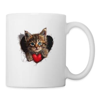 chat qui sort d'un coeur - Mug blanc - blanc - Droite