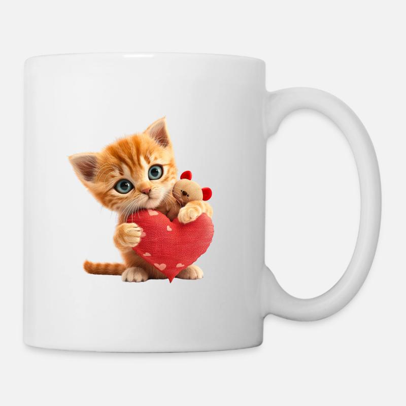 chaton avec un grand coeur - Mug blanc - blanc