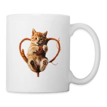 chat pelote coeur - Mug blanc - blanc - Droite