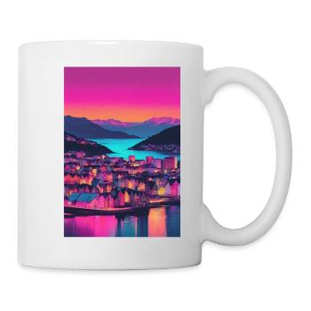 Colorful city on the mountain lake - Mug - white - Right