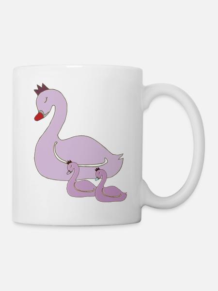 Cygne Mère Et Enfants - Mug blanc - blanc