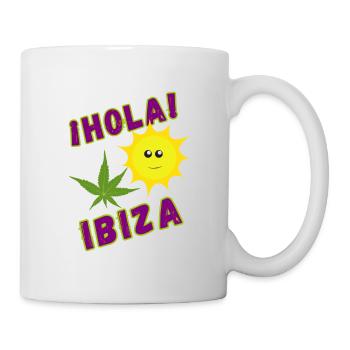 HOLA IBIZA T-Shirt, Party, Urlaub, Frauen, Männer - Tasse - Weiß - Rechts