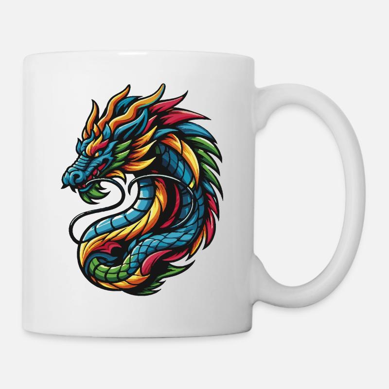 Farbenfroher chinesischer Drache - Tasse - Weiß