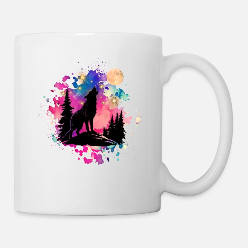Loup sous les étoiles - Mug blanc - blanc