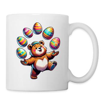 Osterbär Jongliert mit Ostereiern: Süßes - Tasse - Weiß - Rechts