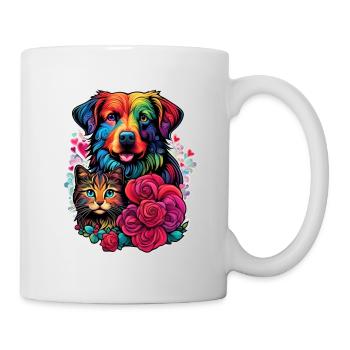 Hund, Katze und Rose - Tasse - Weiß - Rechts