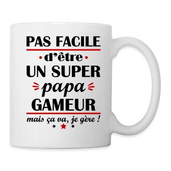 Pas facile super papa gameur, fête des pères, nerd - Mug blanc - blanc - Droite