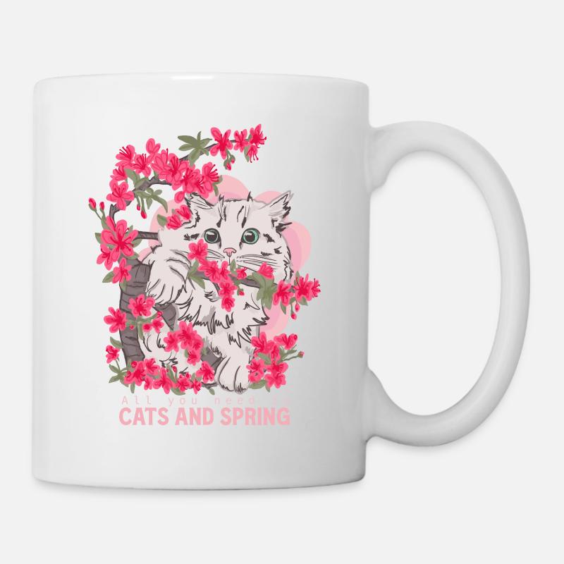 Katze mit Blumen - Tasse - Weiß