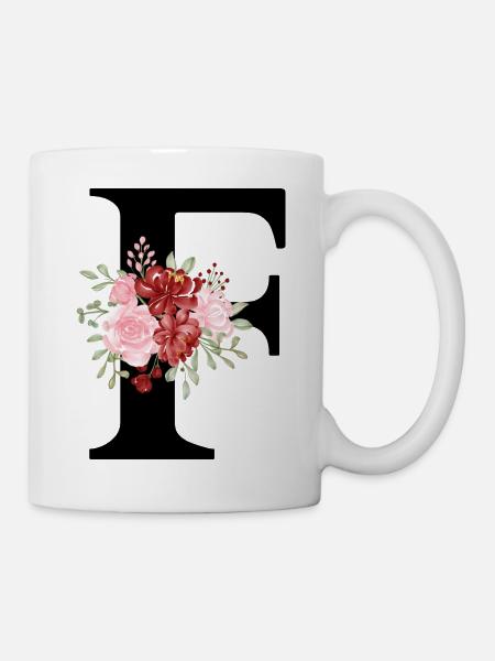 Roter Blumenbuchstabe F - Tasse - Weiß