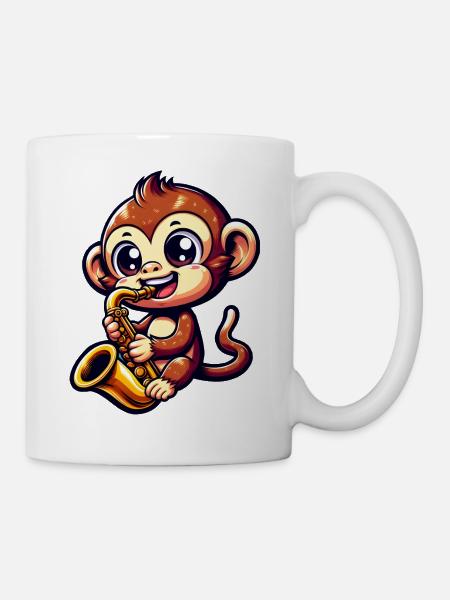 Affe Saxofon Jazz Musik Musiker - Tasse - Weiß
