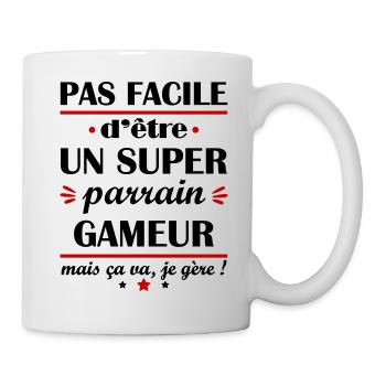Pas facile super parrain gameur, gaming, nerd,geek - Mug blanc - blanc - Droite