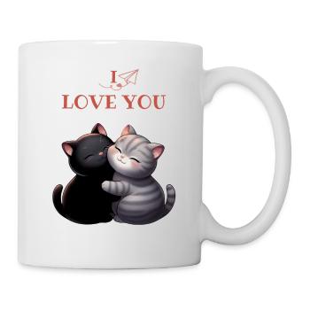 2 schwarze und graue Katzen Ich liebe dich - Tasse - Weiß - Rechts