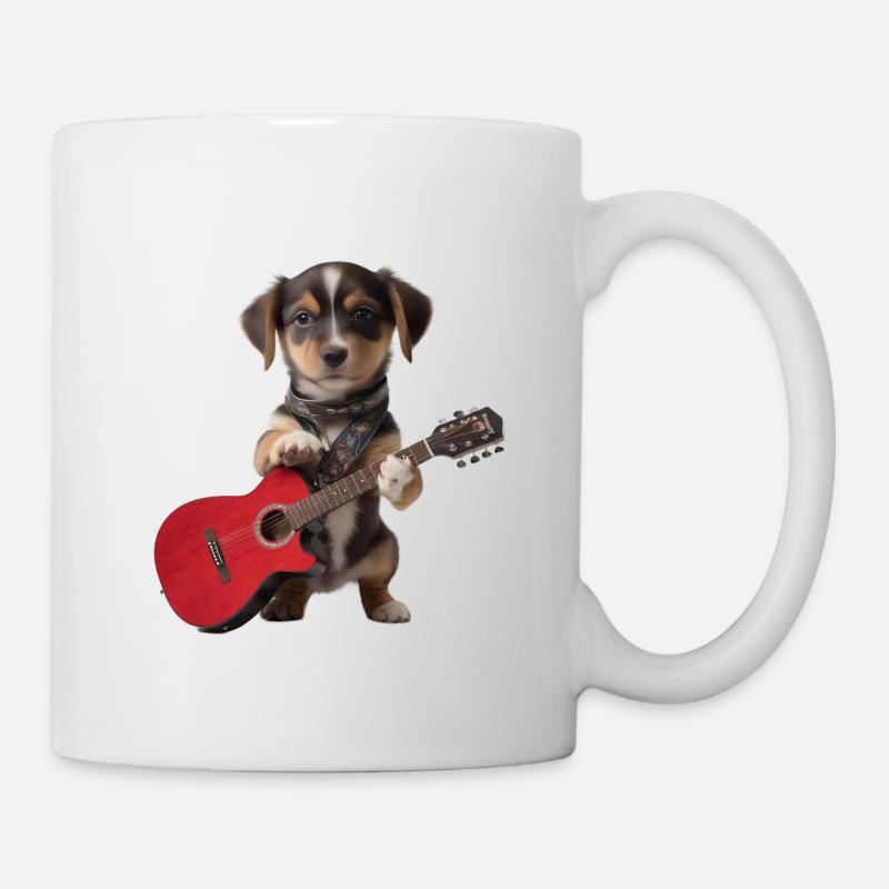 chien chiot guitare - Mug blanc - blanc