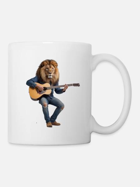 lion guitare - Mug blanc - blanc
