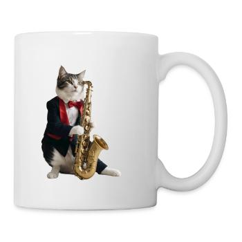 Katze Musiker Saxophon - Tasse - Weiß - Rechts