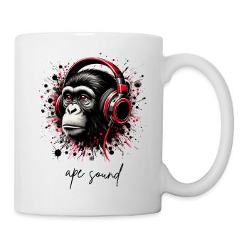 Affenkopf mit roten Kopfhörern - Moderne Kunst - Tasse - Weiß - Rechts