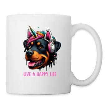 Live a Happy Life - Unicorn Rottweiler - Tasse - Weiß - Rechts
