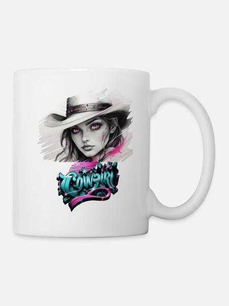 Cowboy , Pferdemädchen mit Cowboyhut - Tasse - Weiß