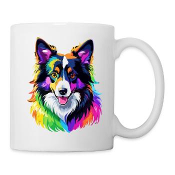 Chien Border Collie arc-en-ciel coloré cool mignon - Mug blanc - blanc - Droite