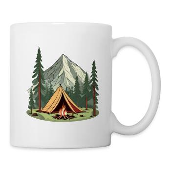 Illustration Zelt und Lagerfeuer in der Natur - Tasse - Weiß - Rechts