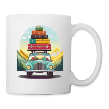 Car with suitcases and luggage on the roof - Mug - white - Right