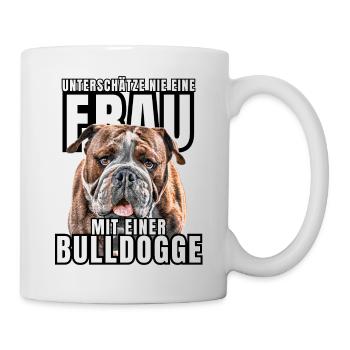 NEVER underestimate a woman with a bulldog dog dog - Mug - white - Right