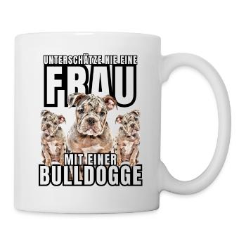 NEVER underestimate a woman with a bulldog dog dog - Mug - white - Right