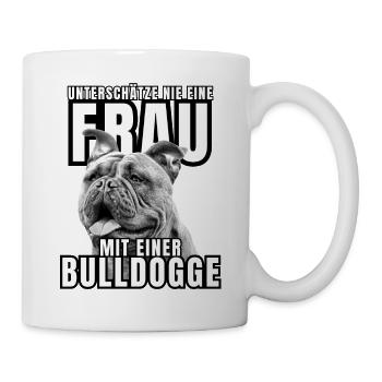 NEVER underestimate a woman with a bulldog dog dog - Mug - white - Right