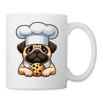 Mops Koch mit Keks - Tasse - Weiß - Rechts